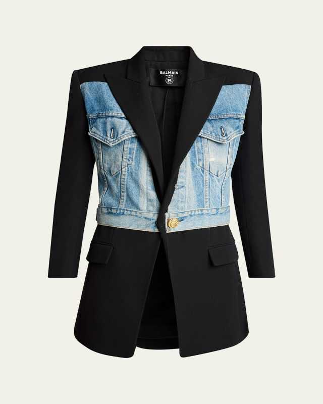 Long Hybrid Denim Wool Blazer